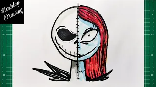 How to Draw Half Jack and Sally - The Nightmare Before Christmas