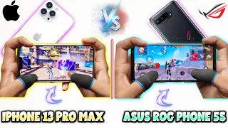 iPhone 13 pro max vs Asus ROG Phone 5s garena free fire 3 finger handcam gameplay