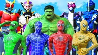 TEAM SPIDER-MAN & THE INCREDIBLE HULK vs KAMEN RIDER SQUAD - Super Epic Battle Movie | KjraGaming