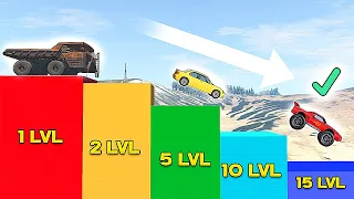Which vehicles are able to descend to the lowest platform in BeamNG Drive
