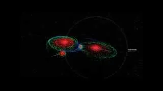 3 D Collision of Four Galaxies with changing colors HD