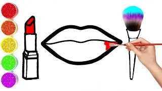 #Glitter Toy Lips with Makeup Brush Set coloring and drawing for Kids, Toddlers Draw Bak
