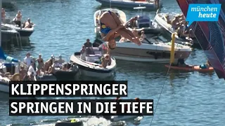 Vom Dach der Oper in Oslo: Klippenspringer springen in die Tiefe