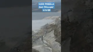 Lake Isabella Ca Hydroelectric Facility gates open at dam.  #kerncounty #drone #lake #california