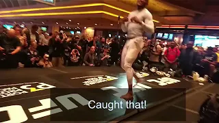 Kamaru Usman gets heckled by Colby Covington at open workout for UFC 235 vs Tyron Woodley