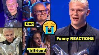 Haaland's girlfriend and dad reactions to Haaland winning UEFA Best player award