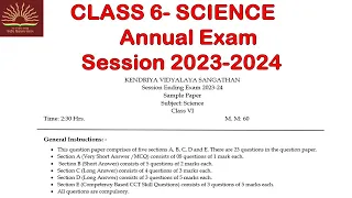 CLASS-6 Science | Annual Exam 2024 Sample Question Paper with Solution| KV CBSE /  Term-2
