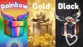 Choose your gift 💖😭🎁|| 3 gift box challenge||2 good & 1 bad|| Rainbow, Gold & Black #chooseyourgift