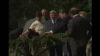 President Reagan arrives and is Presented two Bald Eagles by Chancellor Schmidt on June 9, 1982