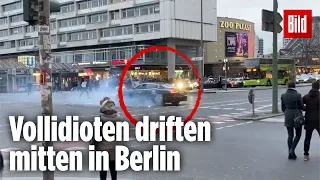 Autos driften am helllichten Tag auf belebter Kreuzung in Berlin | Gefährliche Aktion