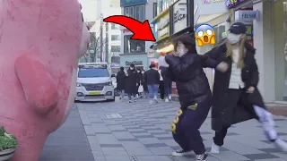 Korean girls had the Biggest Screams : Giant pink bear Prank😱