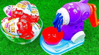 Satisfying Video l Glitter Playdoh Noddles Machine Make Rainbow Pasta with Soccer Mesh Balls ASMR