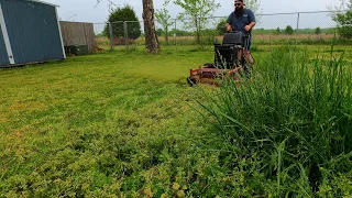 SINGLE MOM in need of HELP gets FREE OVERGROWN LAWN CUT - She said no other company would touch it