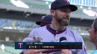 Twins' rally squirrel joins Jake Cave for postgame interview
