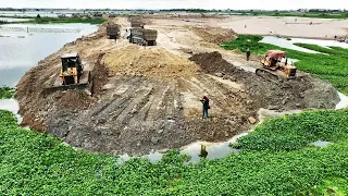 Absolutely Incredible Land Filling Up Process 2 Bulldozer KOMATSU Pushing  Clearing Dirt Into Water