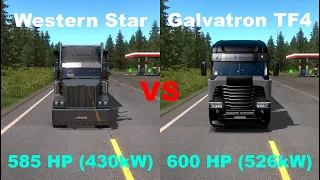 [585HP vs 600HP] Western Star 4800 vs Galvatron TF4 |Acceleration and Brake Test| - ETS2 Comparison