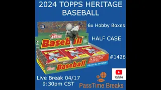 04/17 - 2024 - TOPPS HERITAGE BASEBALL - 6x Hobby Box - Half Case #1426 LIVE BREAK