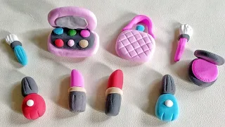 DIY clay/play dough mini makeup set with eyeshadow,lipstick,nailpolish, makeup brush, blush on....
