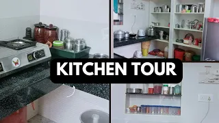 Kitchen tour. அம்மா வீட்டு simple non modular kitchen tour. Kitchen and countertop organization.