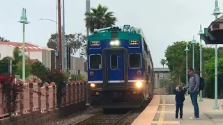 Coaster 2310 leads 674 into Carlsbad Village with horn salutes