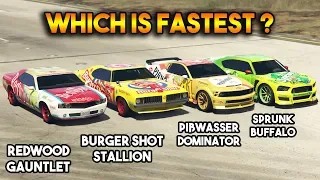 GTA 5 ONLINE : PISSWASSER DOMINATOR VS SPRUNK BUFFALO VS REDWOOD GAUNTLET VS BURGER SHOT (FASTEST?)