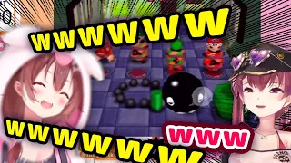 Korone Can't Stop Laughing and Desk Slamming When Playing Mario Minigame w/ Marine【ENG Sub/Hololive】