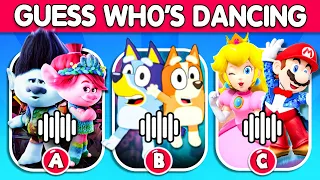 Guess the Characters by Their Dances & Songs | Bluey, Trolls Band Together, Mario, Minions, Emoji