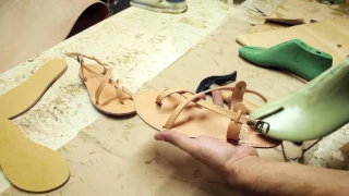 Sandals workshop, making Greek leather sandals in Corfu, Greece