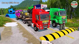 Double Flatbed Trailer Truck vs speed bumps|Busses vs speed bumps|Beamng Drive|488