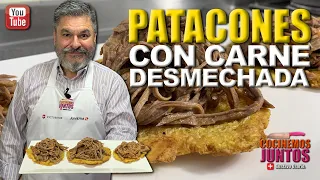 COMO HACER UNOS PATACONES CON CARNE DESMECHADA. | RAPIDO Y FACIL.