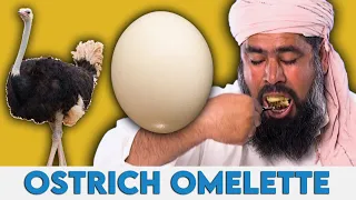 Tribal People Try Ostrich Egg For The First Time