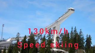 Holmenkollbakken 130 km/h speed skiing Oslo,Norway. Ski Jump.