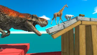 Who Can Escape Dinosaurs T-Rex On The Collapsed Bridge - Animal Revolt Battle Simulator