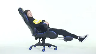 Gaming Chair Massage Video Computer Chair with Foldable Footrest