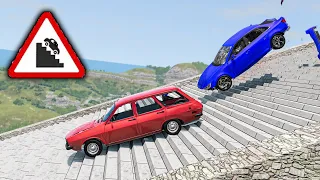 MERDİVENDEN ARABALARI ATTIM // Cars vs Stairs (Long Stairs) // ABSÜRT DENEY // BeamNG.drive