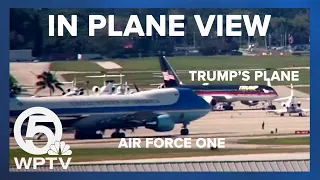 Air Force One, Donald Trump's plane side-by-side on tarmac at Palm Beach International Airport