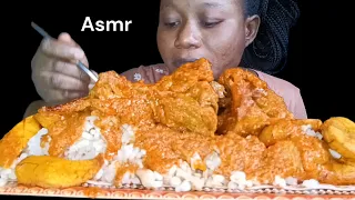 African Food mukbang asmr tomato stew rice chicken and plantain African Foodies asmr