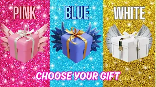 Choose your gift 🎁💖 3 gift box challenge Pink, Blue, White 😍💙🤮 #chooseyourgift #pickonekickone #gift