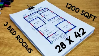 1200 sqft house design II 28 X 42 GHAR KA NAKSHA II 28 X 42 HOUSE PLAN