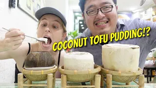 The BEST dessert OF MY LIFE: Coconut tofu pudding served in a coconut!!!