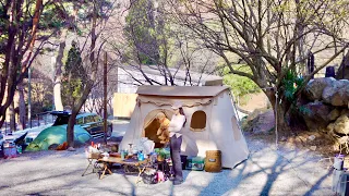 Korea Spring Solo Camping | Korean meal to welcome SPRING! Bibimbap and Gochujang Pork Belly