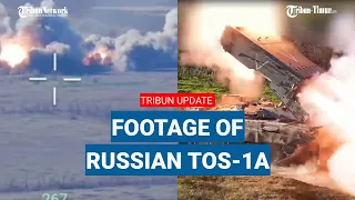 Footage of Russian's TOS-1A 'Solntsepyok' flamethrower systems neutralise Ukraine concentration