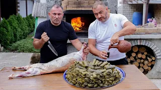 Lamb Stuffed with ground beef and Dolma in a Village Oven | GEORGY KAVKAZ