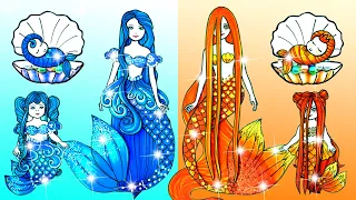 Vestir Muñecas De Papel | Ice Vs Fire Mermaid Mother And Daughter Dress Up | Woa Doll En Spanish