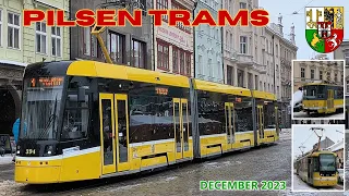 Beautiful winter PILSEN TRAMS 🚊 in December 2023 - 4K