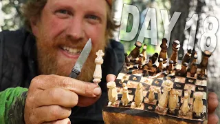 Bushcraft Chess Set, One Day Build and Play - Day 18 of 30 Day Survival Challenge Canadian Rockies