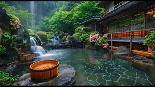 Calming Japanese Garden Rainfall🌺Soothing Rain Sounds and Piano Music for Relaxation