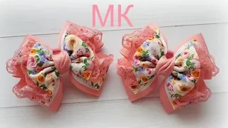 Бантики из лент с кружевом/Резинки для волос/DIY ribbons bows