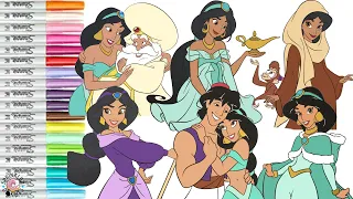 Disney Princess Jasmine Coloring Book Compilation Jasmine Aladdin Sultan Abu