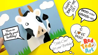 Easy Cow Pop Up Card - how to make a 3d Pop Up Animal Card with Cow Puns